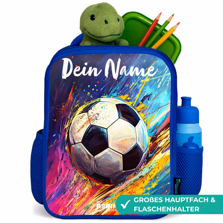 Kinderrucksack mit Namen - Blau - Neon - Fußball - Farbenfroh — 3
