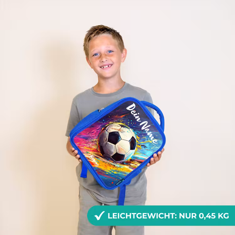 Kinderrucksack mit Namen - Blau - Neon - Fußball - Farbenfroh — 4