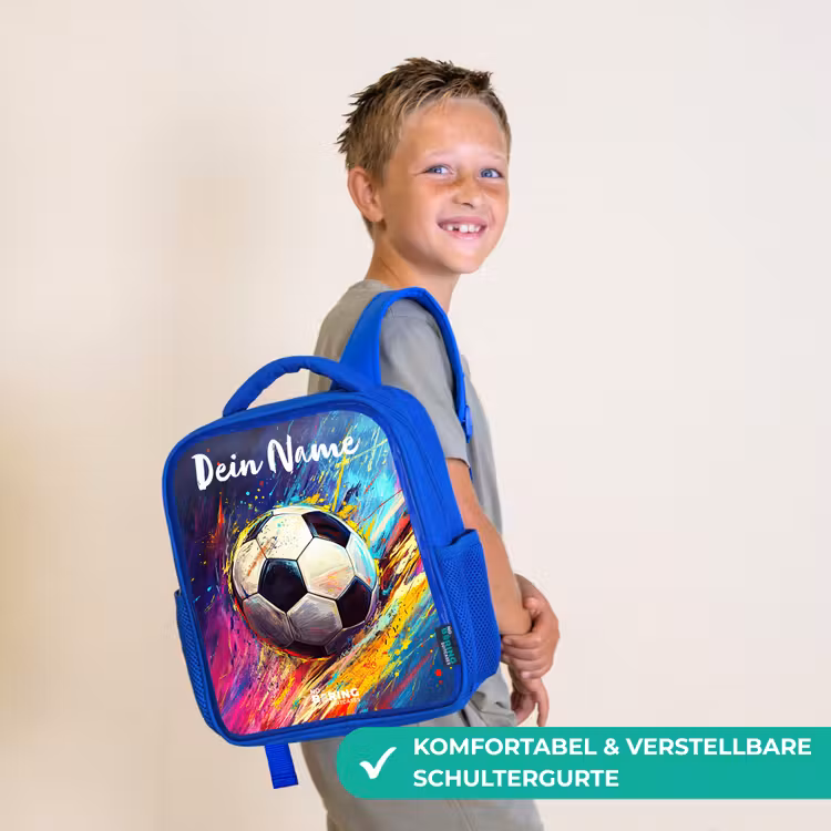 Kinderrucksack mit Namen - Blau - Neon - Fußball - Farbenfroh — 5