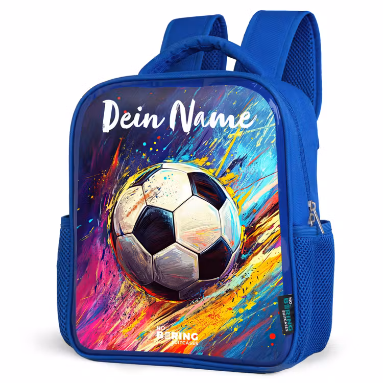 Kinderrucksack mit Namen - Blau - Neon - Fußball - Farbenfroh — 7