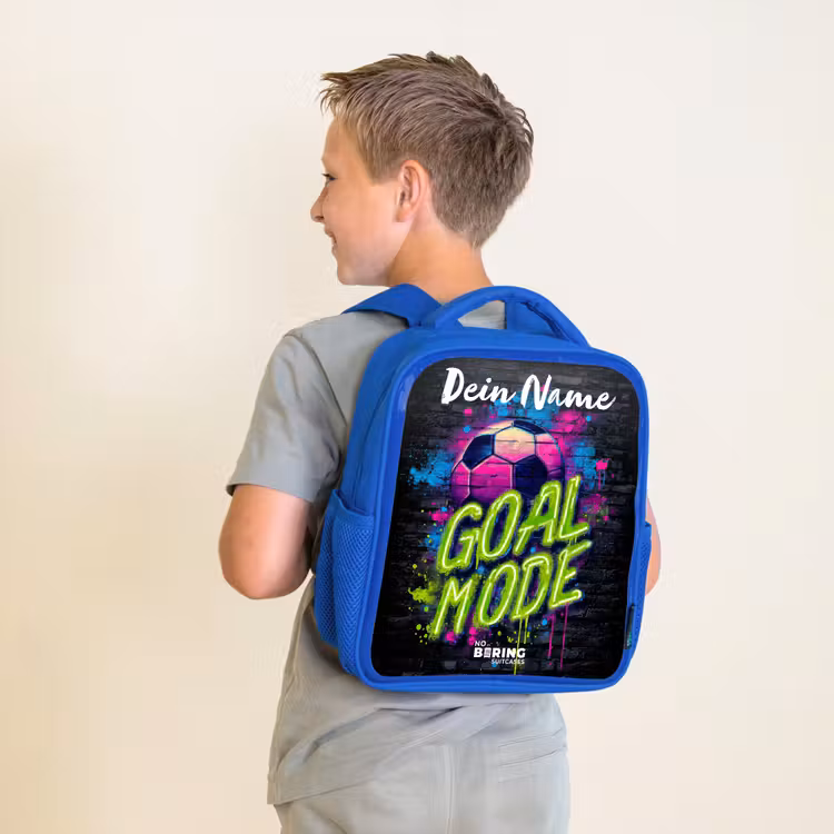 Kinderrucksack mit Namen - Blau - Neon - Graffiti - Fußball - Farbenfroh — 2