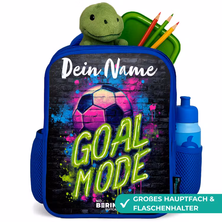 Kinderrucksack mit Namen - Blau - Neon - Graffiti - Fußball - Farbenfroh — 3
