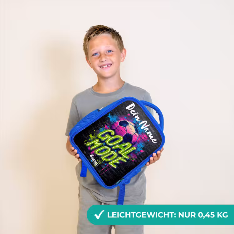 Kinderrucksack mit Namen - Blau - Neon - Graffiti - Fußball - Farbenfroh — 4