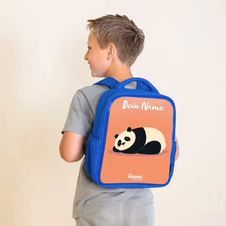 Kinderrucksack - Blau - Panda - Schlafend - Orange — 2