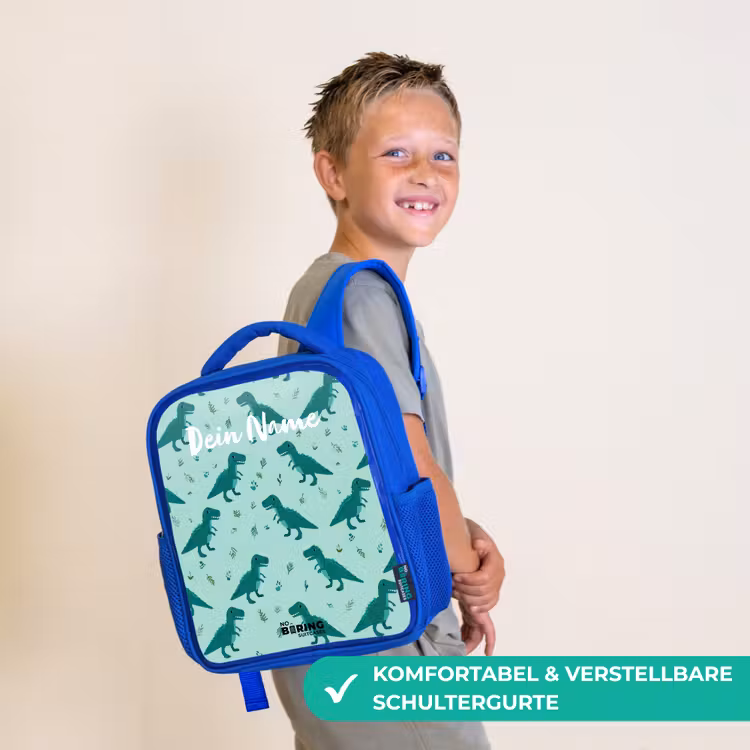 Kinderrucksack - Blau - Dinos - Muster - Grün — 5