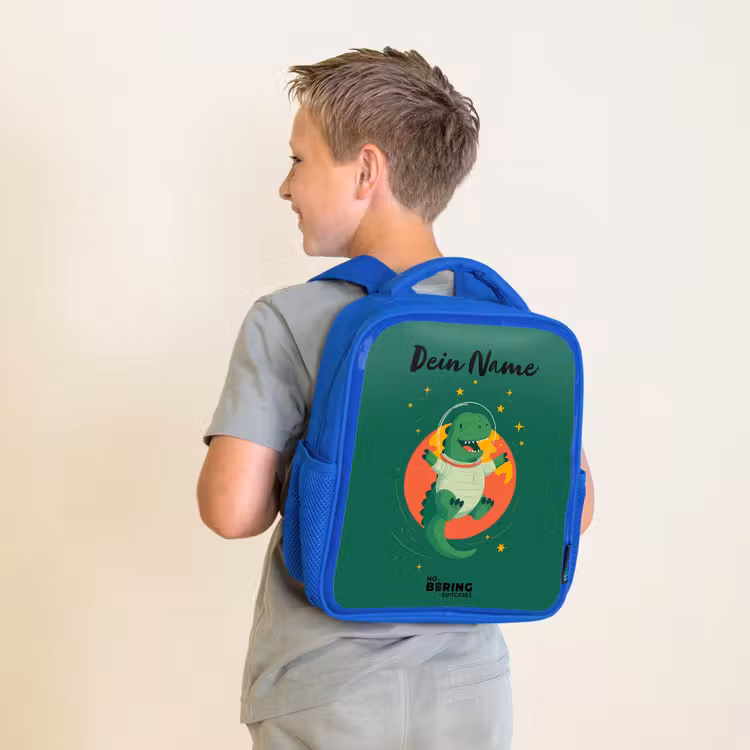 Kinderrucksack - Blau - Dino - Planet - Sterne - Grün — 2