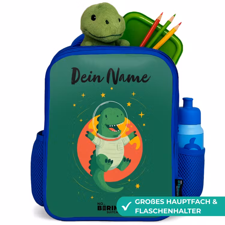 Kinderrucksack - Blau - Dino - Planet - Sterne - Grün — 3
