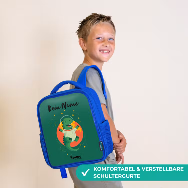Kinderrucksack - Blau - Dino - Planet - Sterne - Grün — 5