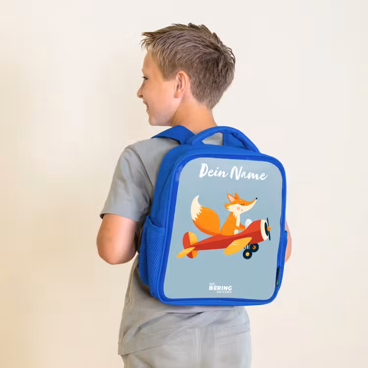 Kinderrucksack - Blau - Fuchs - Flugzeug - Fliegen — 2