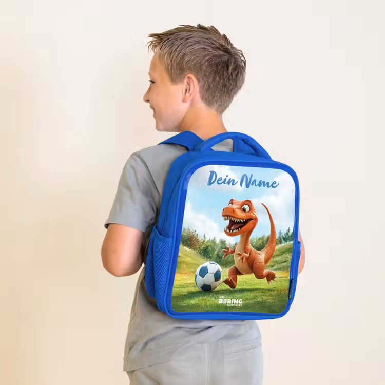 Kinderrucksack mit Namen - Blau - Fußball - Dino - Sport — 2