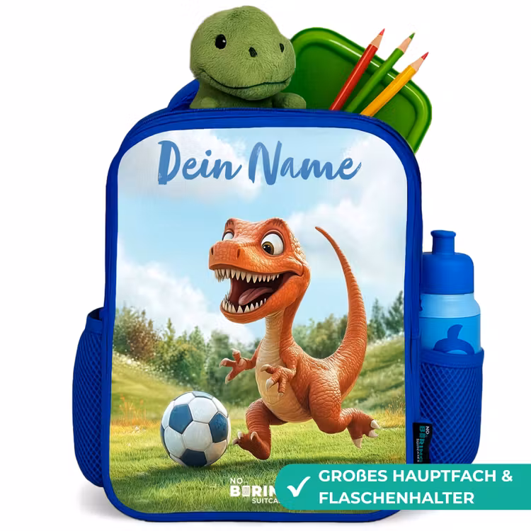Kinderrucksack mit Namen - Blau - Fußball - Dino - Sport — 3