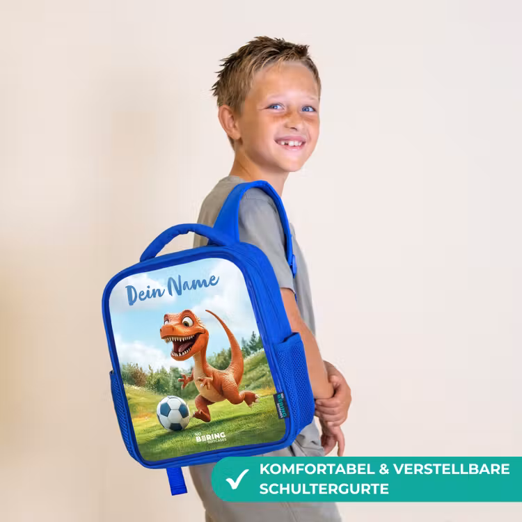 Kinderrucksack mit Namen - Blau - Fußball - Dino - Sport — 5