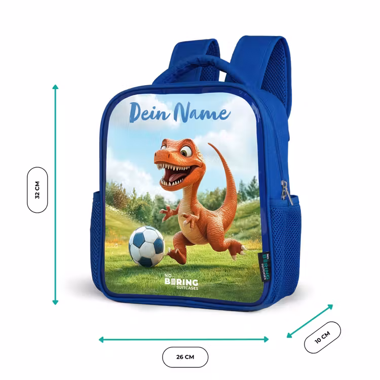 Kinderrucksack mit Namen - Blau - Fußball - Dino - Sport — 6