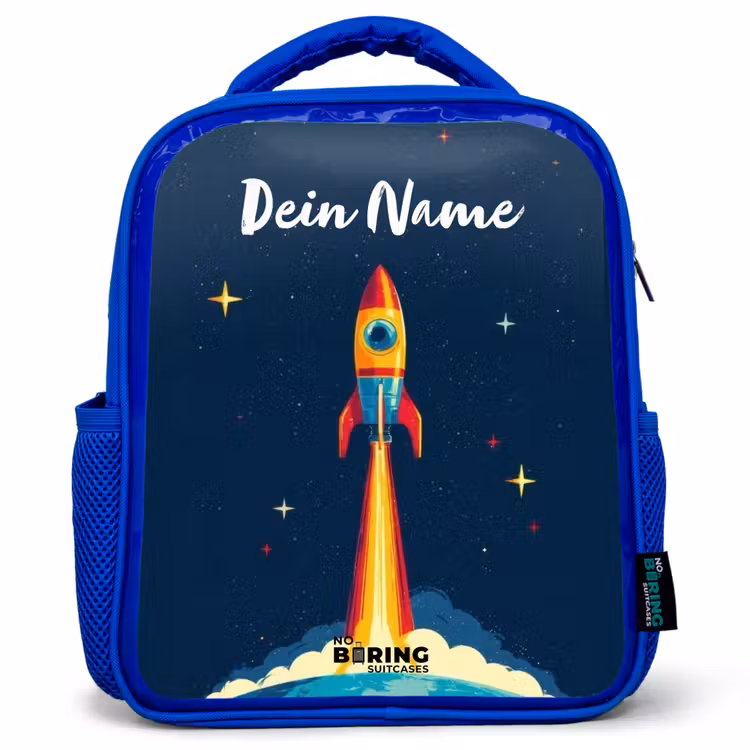 Kinderrucksack - Blau - Planet - Rakete - Sterne - Dunkelblau — 1