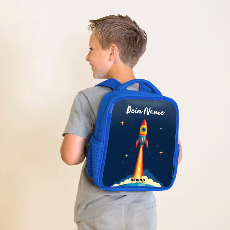 Kinderrucksack - Blau - Planet - Rakete - Sterne - Dunkelblau — 2