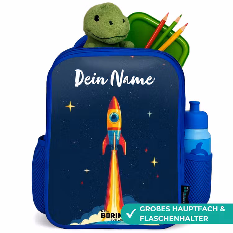 Kinderrucksack - Blau - Planet - Rakete - Sterne - Dunkelblau — 3