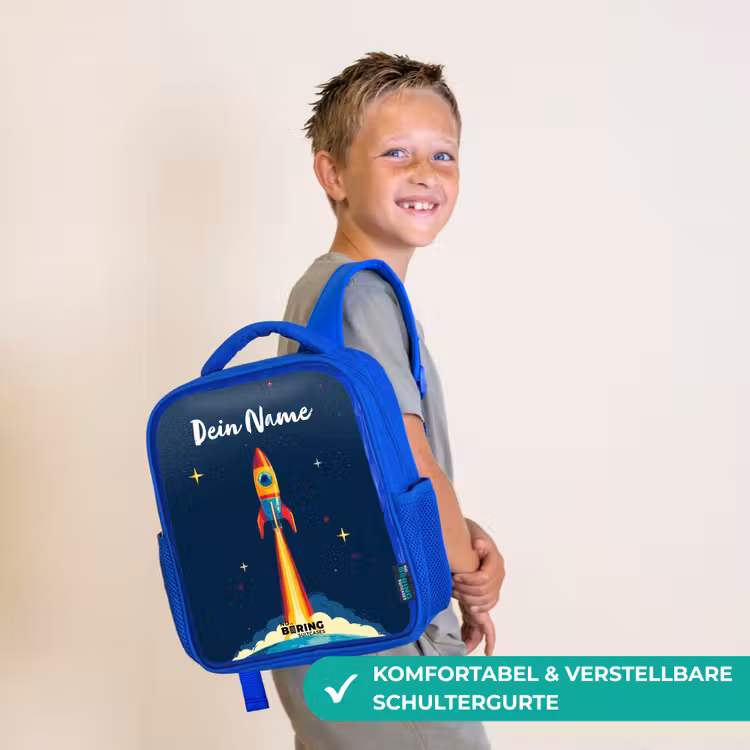 Kinderrucksack - Blau - Planet - Rakete - Sterne - Dunkelblau — 5