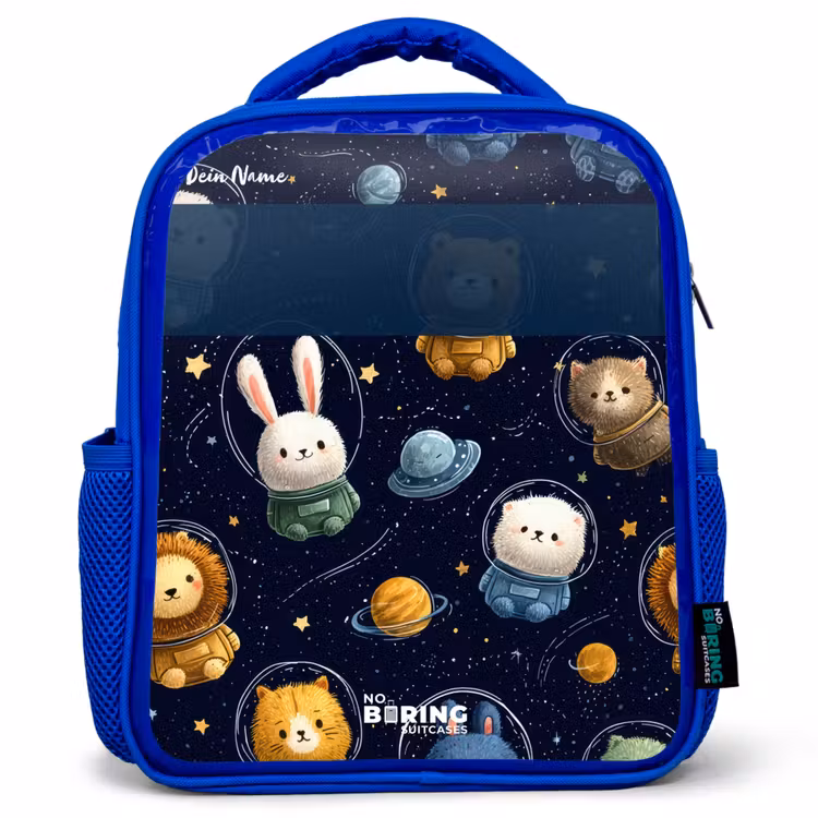 Kinderrucksack - Blau - Tiere - Astronaut - Planeten - Sterne — 1