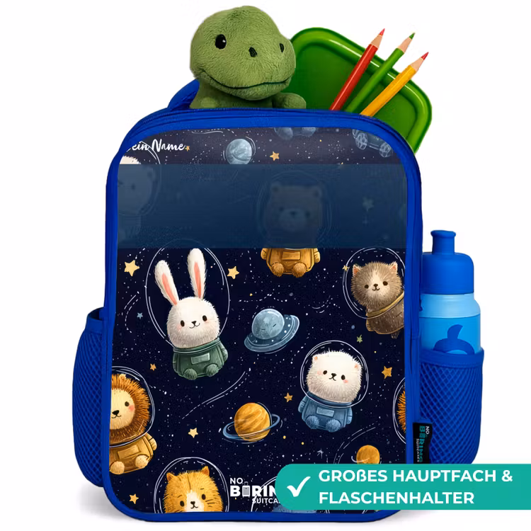 Kinderrucksack - Blau - Tiere - Astronaut - Planeten - Sterne — 3