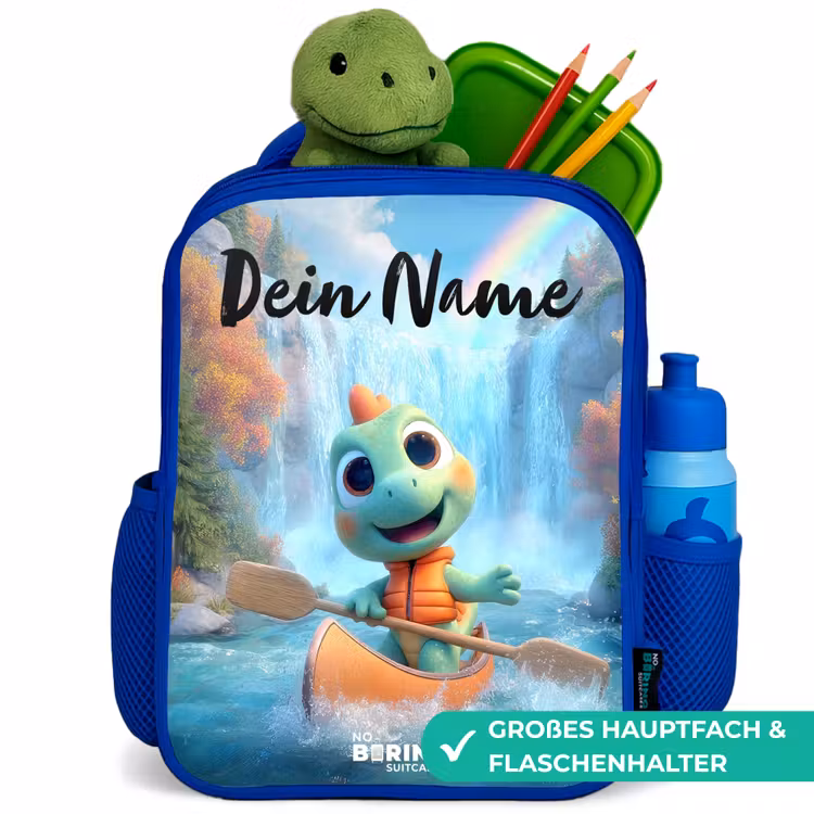 Kinderrucksack mit Namen - Blau - Dino - Natur - Wasserfall — 3