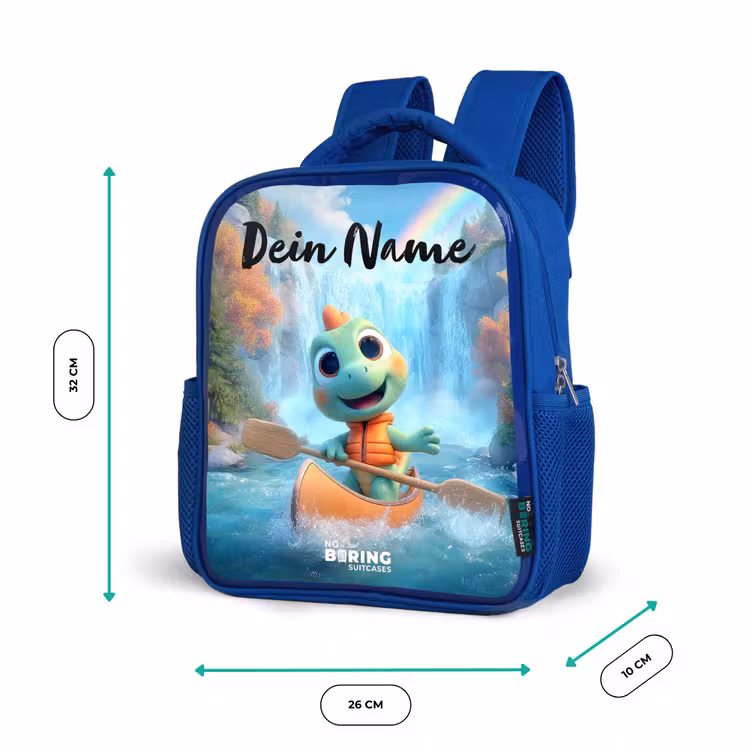 Kinderrucksack mit Namen - Blau - Dino - Natur - Wasserfall — 6
