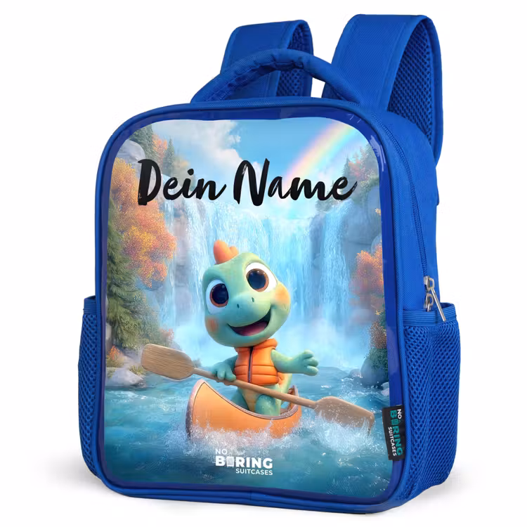 Kinderrucksack mit Namen - Blau - Dino - Natur - Wasserfall — 7