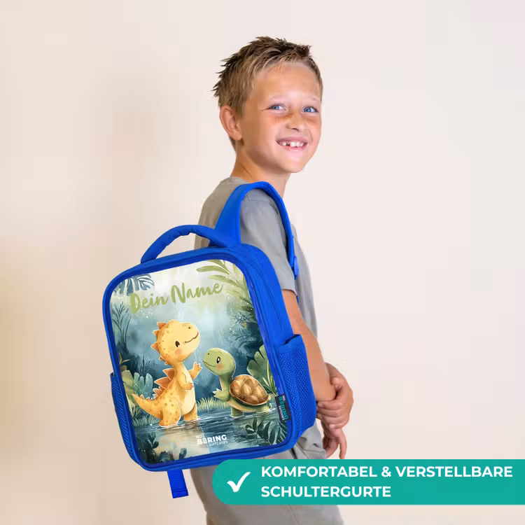 Kinderrucksack mit Namen - Blau - Dino - Schildkröte - Dschungel — 5