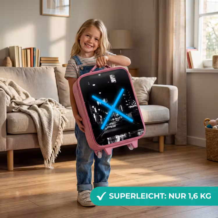 Kinderkoffer Rosa - Hellblaues Kreuz in einer Nachtszene — 3