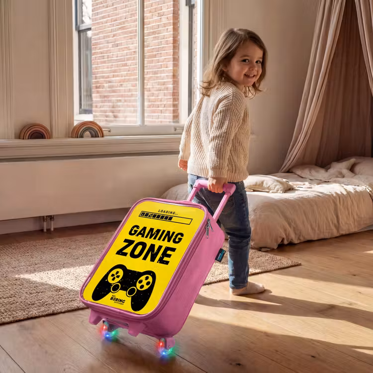 Kinderkoffer Rosa - Schwarz-gelb mit Spielzone — 2