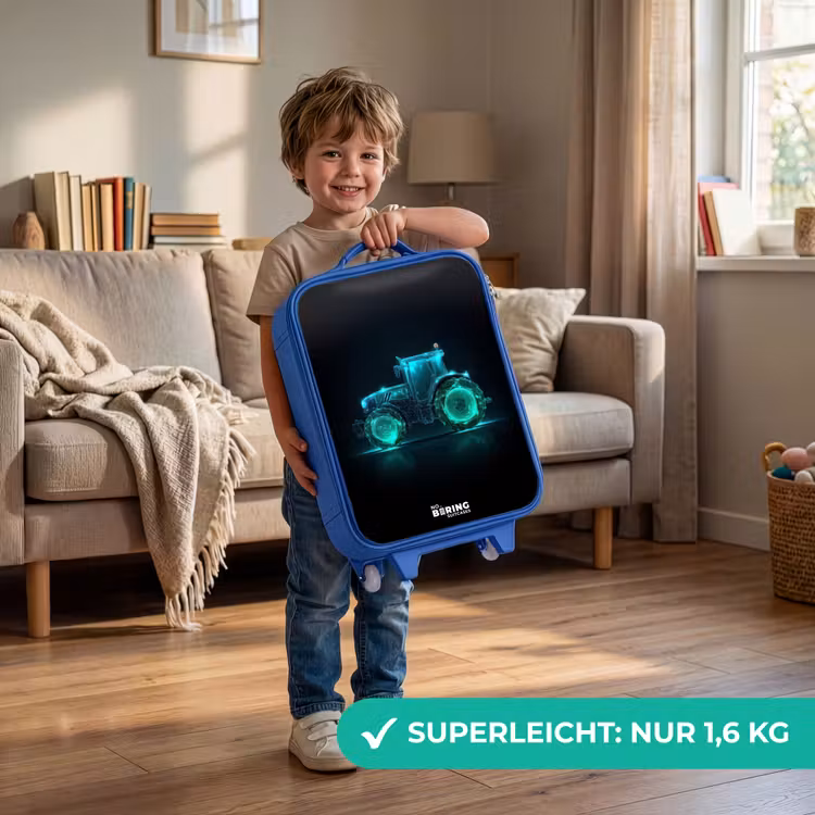 Kinderkoffer Blau - Neontraktor auf schwarzem Hintergrund — 3