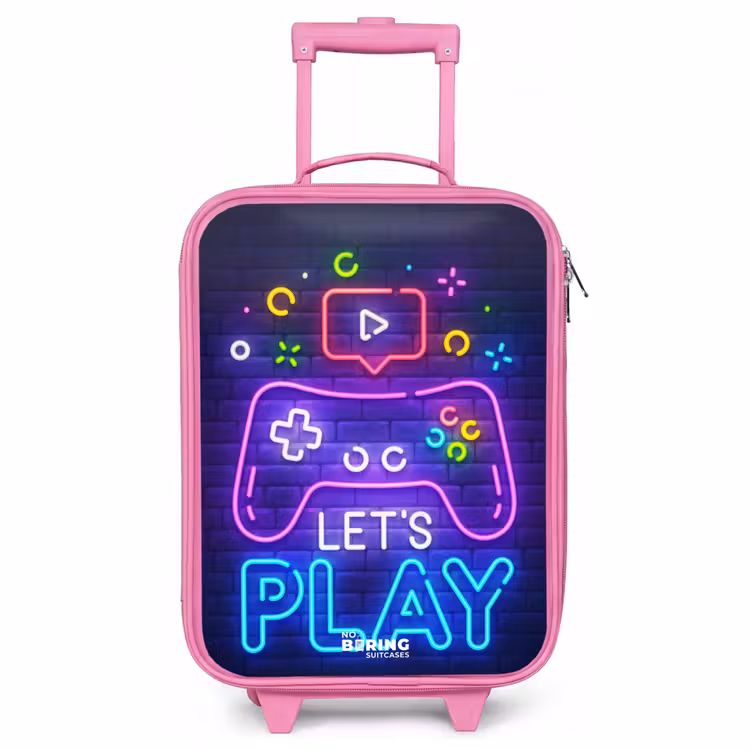 Kinderkoffer Rosa - Neon-Controller vor einer Backsteinmauer — 1