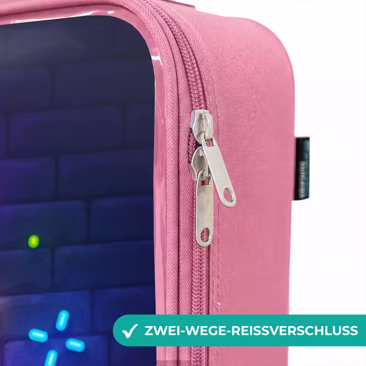 Kinderkoffer Rosa - Neon-Controller vor einer Backsteinmauer — 5