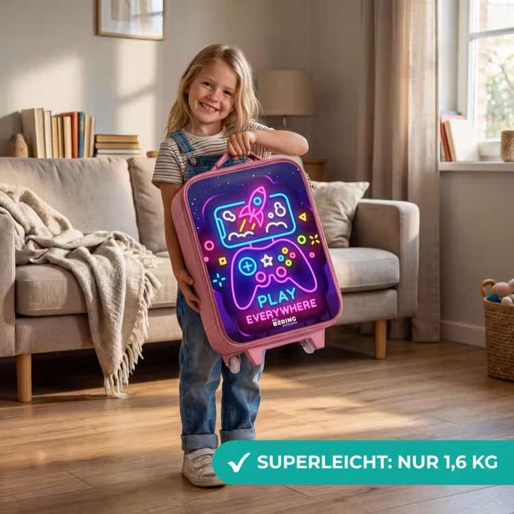 Kinderkoffer Rosa - Neon-Illustration mit einem Controller — 3