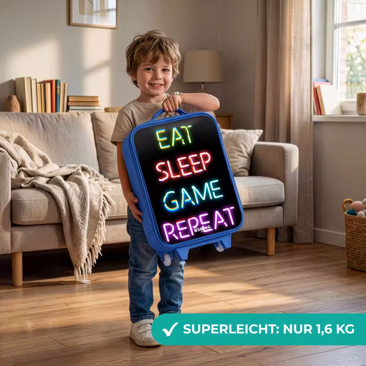 Kinderkoffer Blau - Qoute mit Neonröhren — 3