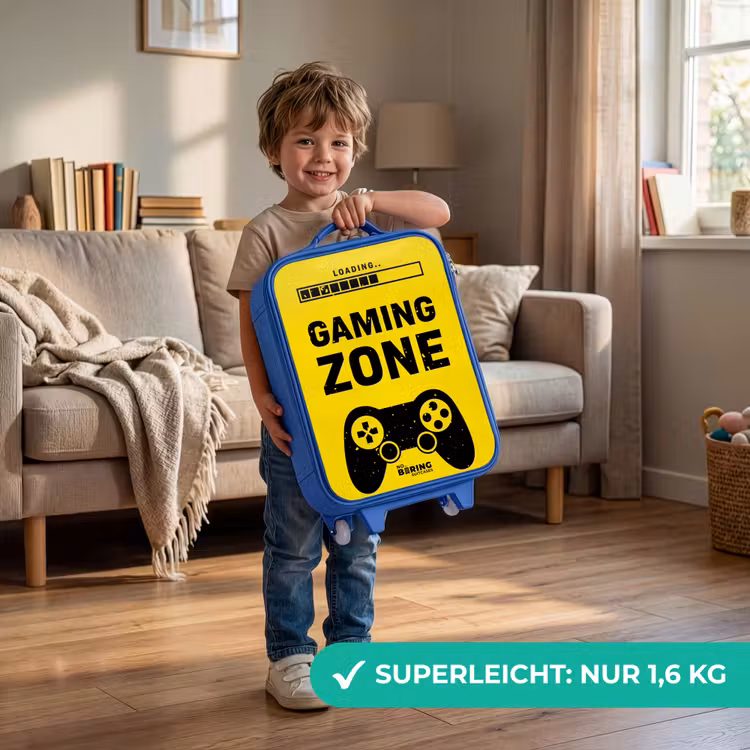 Kinderkoffer Blau - Schwarz-gelb mit Spielzone — 3