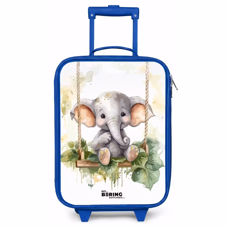 Kinderkoffer Blau - Junger Elefant auf einer Schaukel Aquarellzeichnung — 1