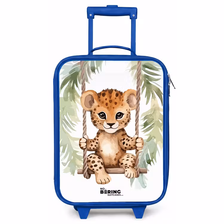Kinderkoffer Blau - Leopardenjunges auf einer Schaukel Aquarellillustration — 1