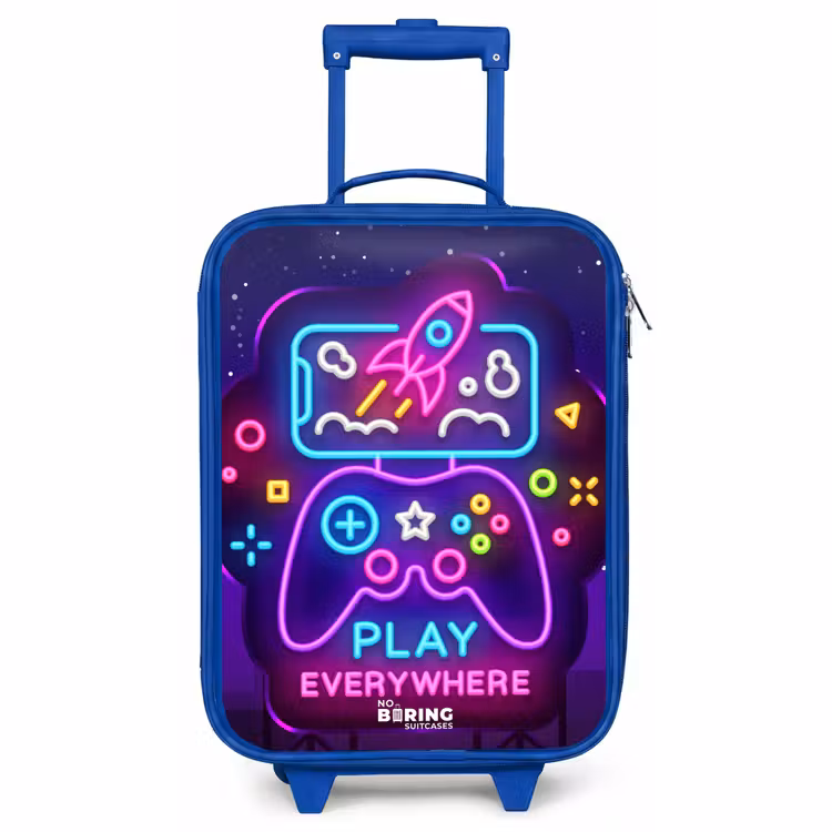 Kinderkoffer Blau - Neon-Illustration mit einem Controller — 1