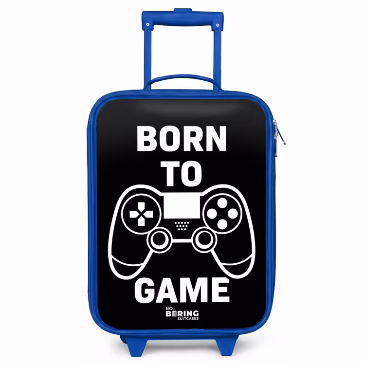 Kinderkoffer Blau - Qoute mit Controller in Schwarz und Weiß — 1