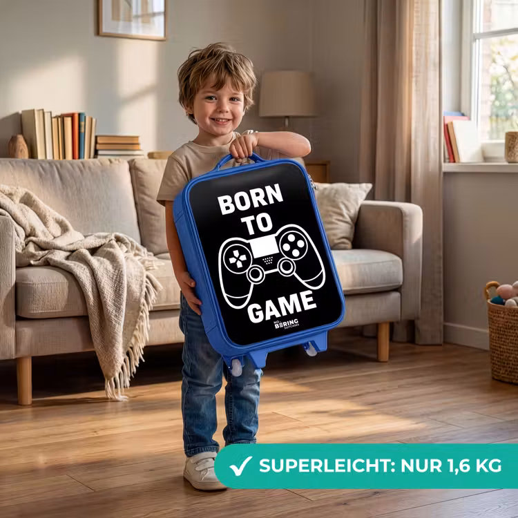 Kinderkoffer Blau - Qoute mit Controller in Schwarz und Weiß — 3