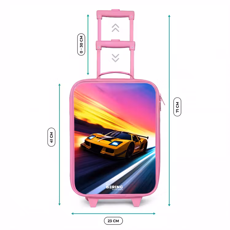 Kinderkoffer Rosa - Gelber Rennwagen bei farbenfrohem Sonnenuntergang — 7