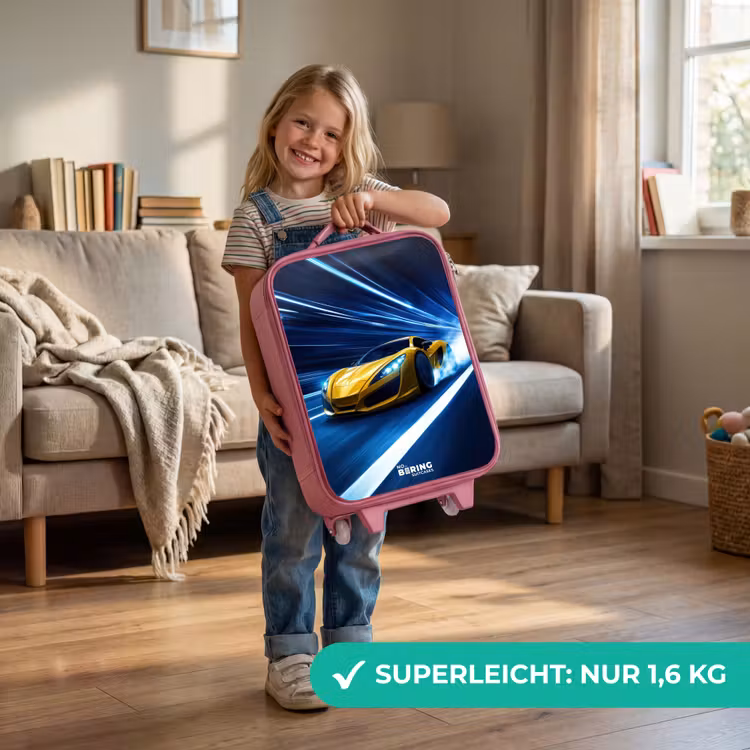 Kinderkoffer Rosa - Gelber Sportwagen im Lichttunnel der Geschwindigkeit — 3