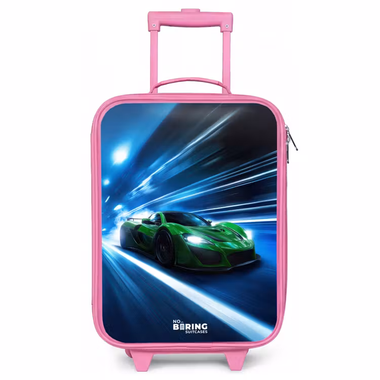 Kinderkoffer Rosa - Grünes Superauto blinkt durch Neonlichter — 1