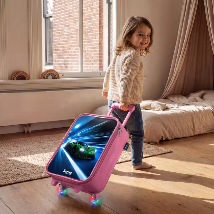 Kinderkoffer Rosa - Grünes Superauto blinkt durch Neonlichter — 2
