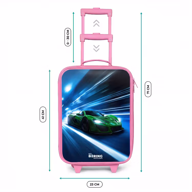 Kinderkoffer Rosa - Grünes Superauto blinkt durch Neonlichter — 7