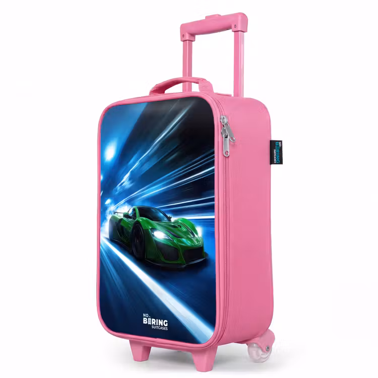Kinderkoffer Rosa - Grünes Superauto blinkt durch Neonlichter — 8