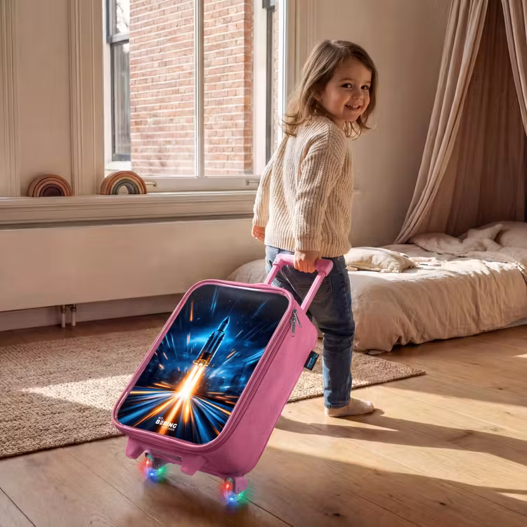 Kinderkoffer Rosa - Weltraumrakete hebt in nächtlicher Lichtshow ab — 2