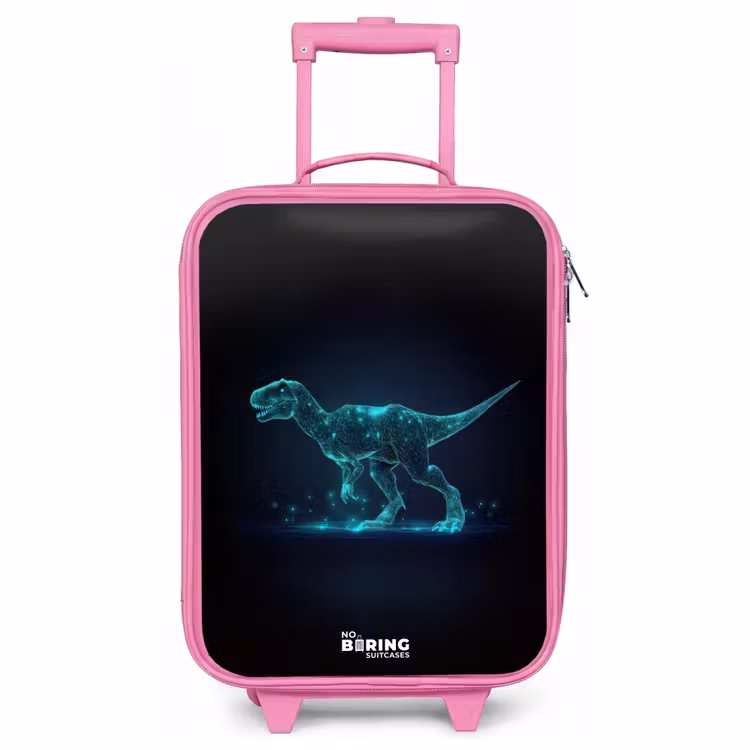 Kinderkoffer Rosa - Digitaler T-Rex im blauen Lichtfeld — 1