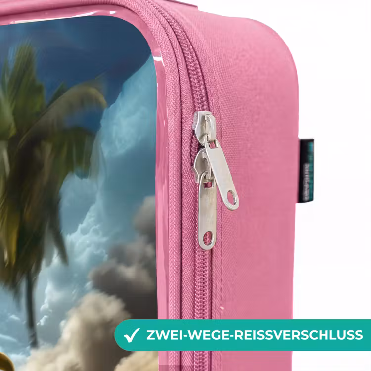 Kinderkoffer Rosa - Roter Sportwagen mit Dino rast durch tropischen Strand — 5