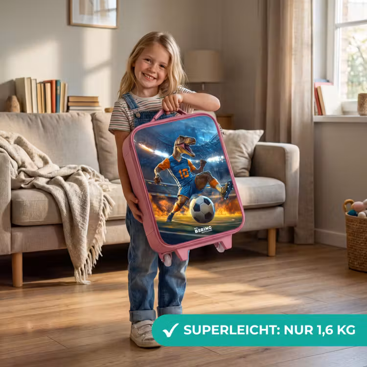 Kinderkoffer Rosa - T-Rex als Fußballer im vollen Stadion — 3